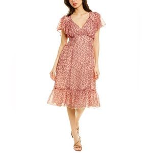 Max Studio Flounce Floral Midi Dress In Cream/Red